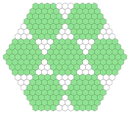 Diagram showing hexagonal regions touching at vertices